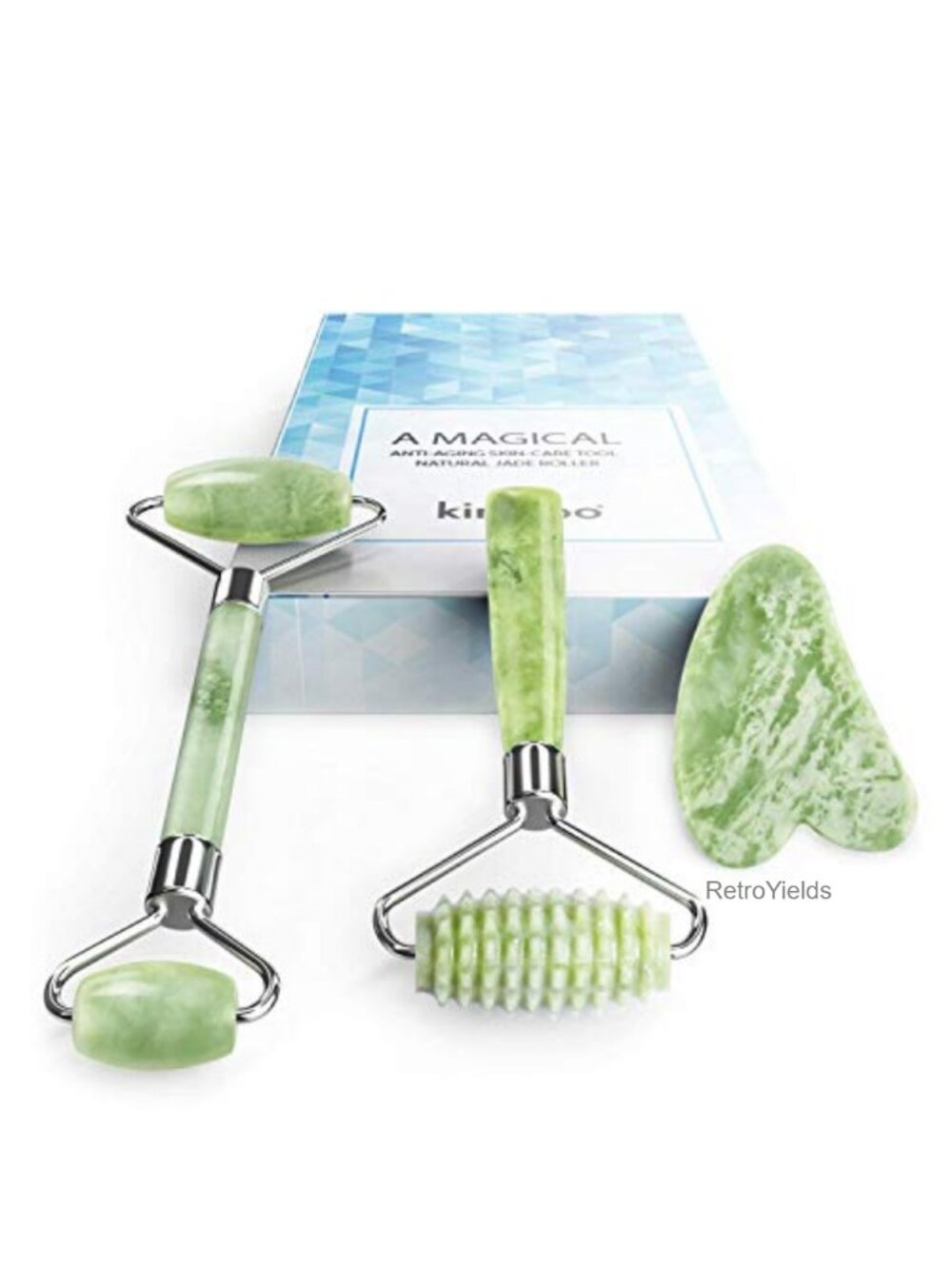 Jade Roller & Gua Sha 3 in 1 Face Massager Kit Anti Aging Skin Care Set